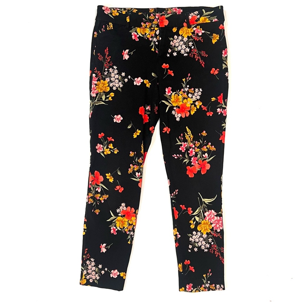 Old navy Pixie Black Red Yellow Floral Stretch Cropped Ankle Pants Womens 6 EUC